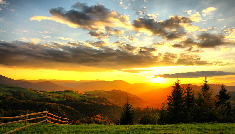 Sunset over Rolling Hills — Yellow, Serene