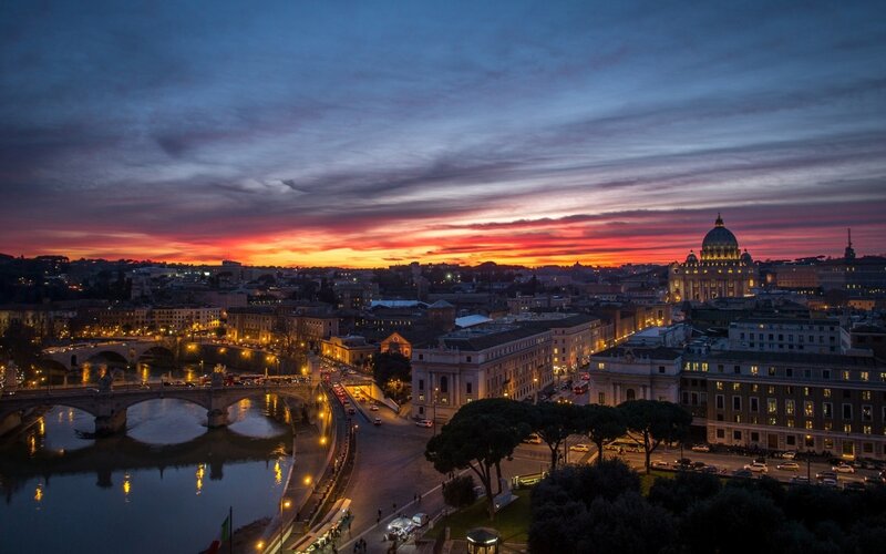 Sunset over Rome at dusk