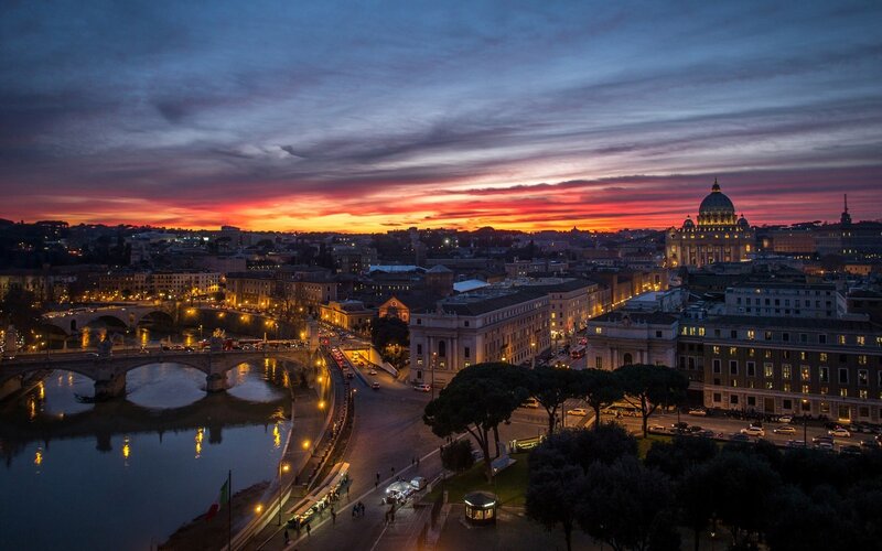 Sunset over Rome at dusk