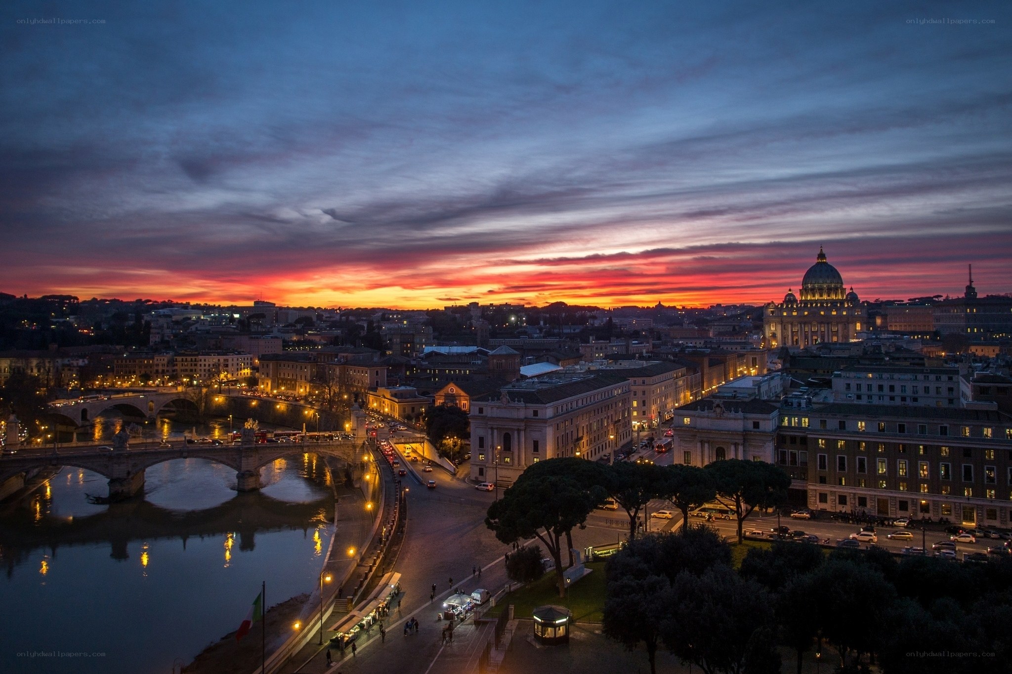 Sunset over Rome at dusk