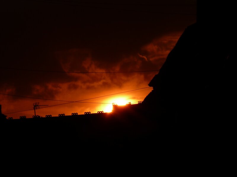 Sunset over Rooftops — Orange, Dramatic, Photograph, Sun, Clouds