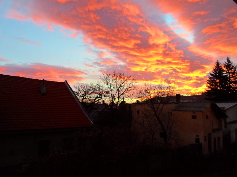 Sunset over Rooftops — Orange, Dramatic, Photograph