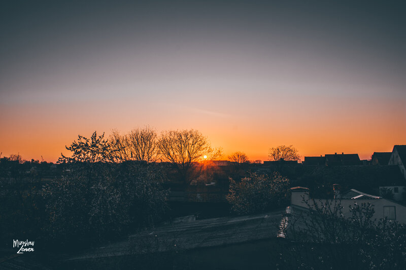 Sunset over Rooftops — Orange, Serene, Photograph