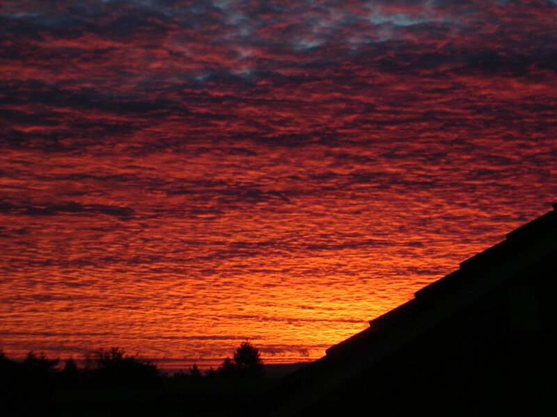 Sunset over Rooftops — Red, Dramatic, Photograph, Rooftop
