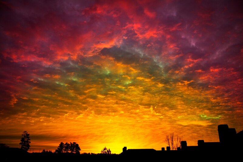 Sunset over Rooftops — Red, Dramatic