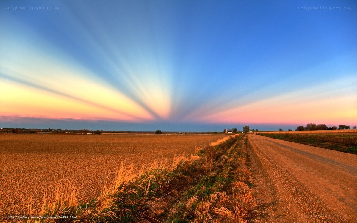 Sunset over rural farmland