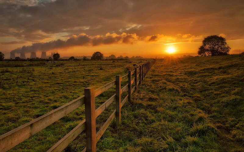 Sunset over Rural Field — Orange, Dramatic