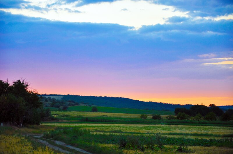 Sunset over rural fields