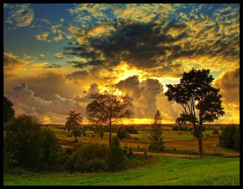 Sunset over Rural Fields — Yellow