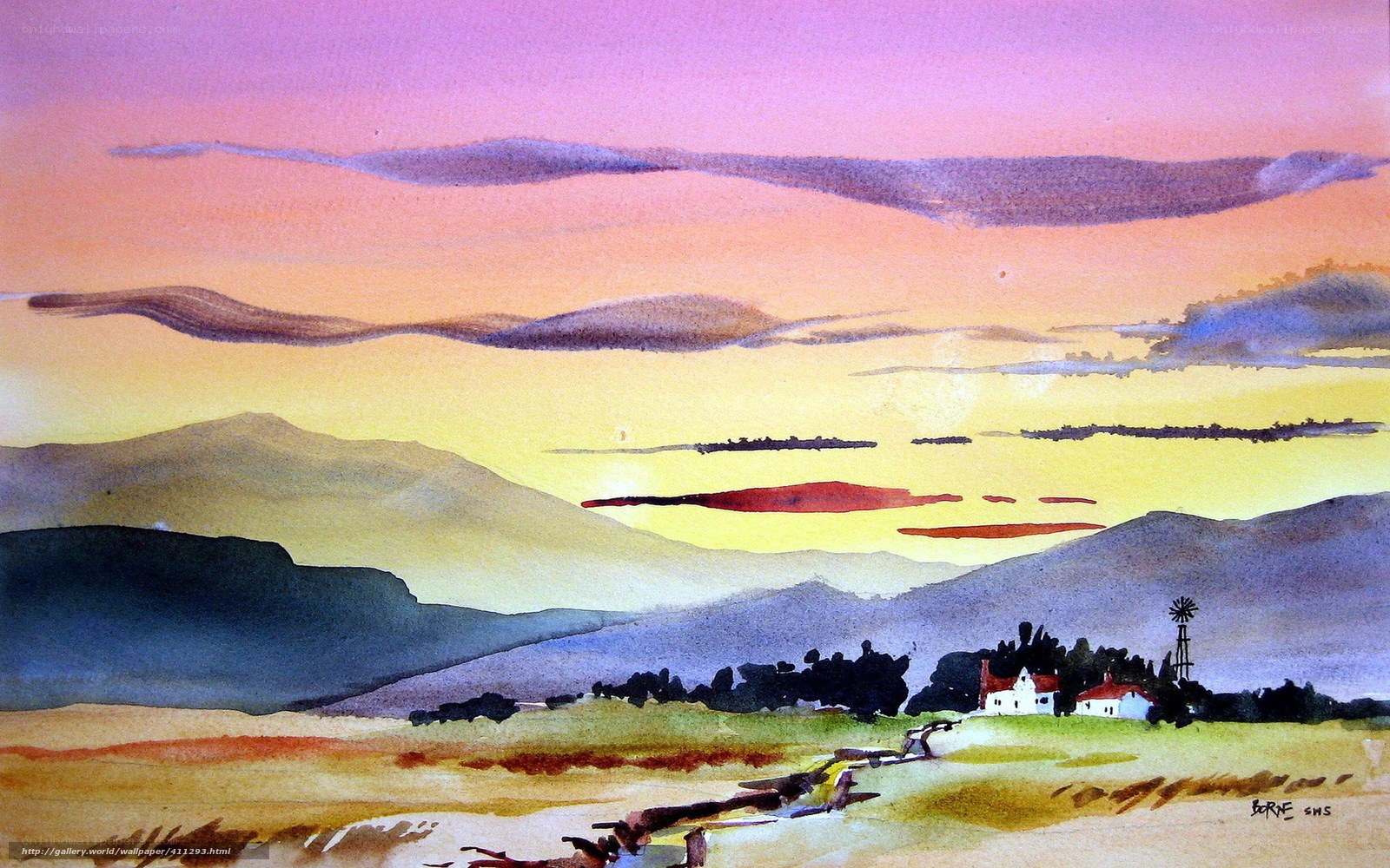 Sunset over rural landscape