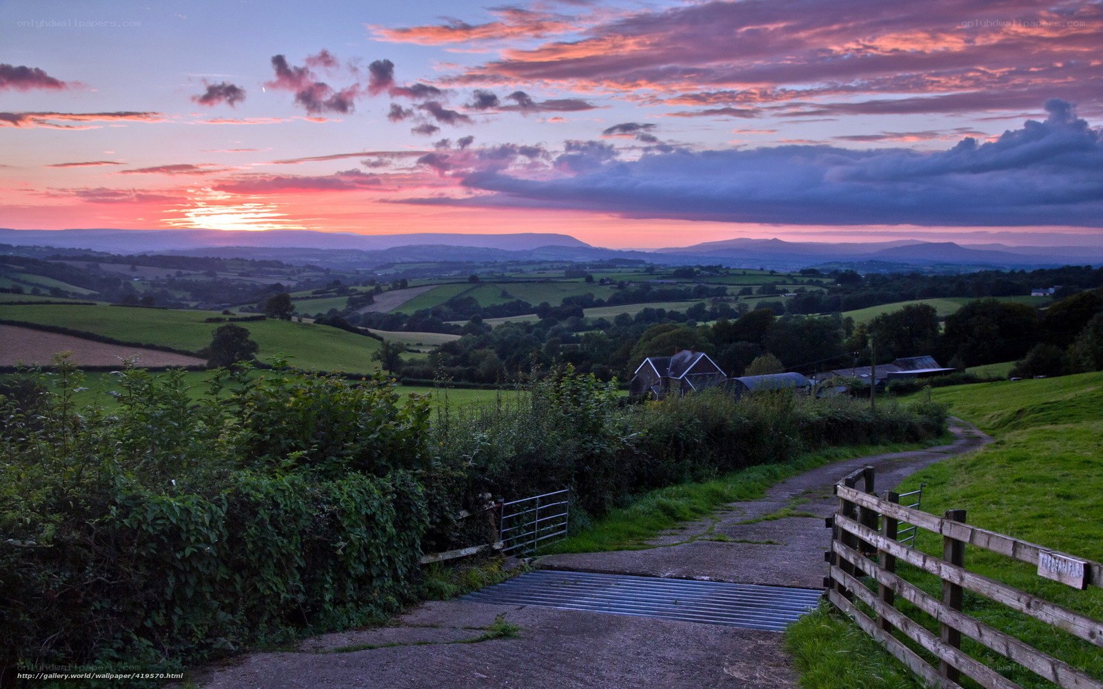 Sunset over rural landscape