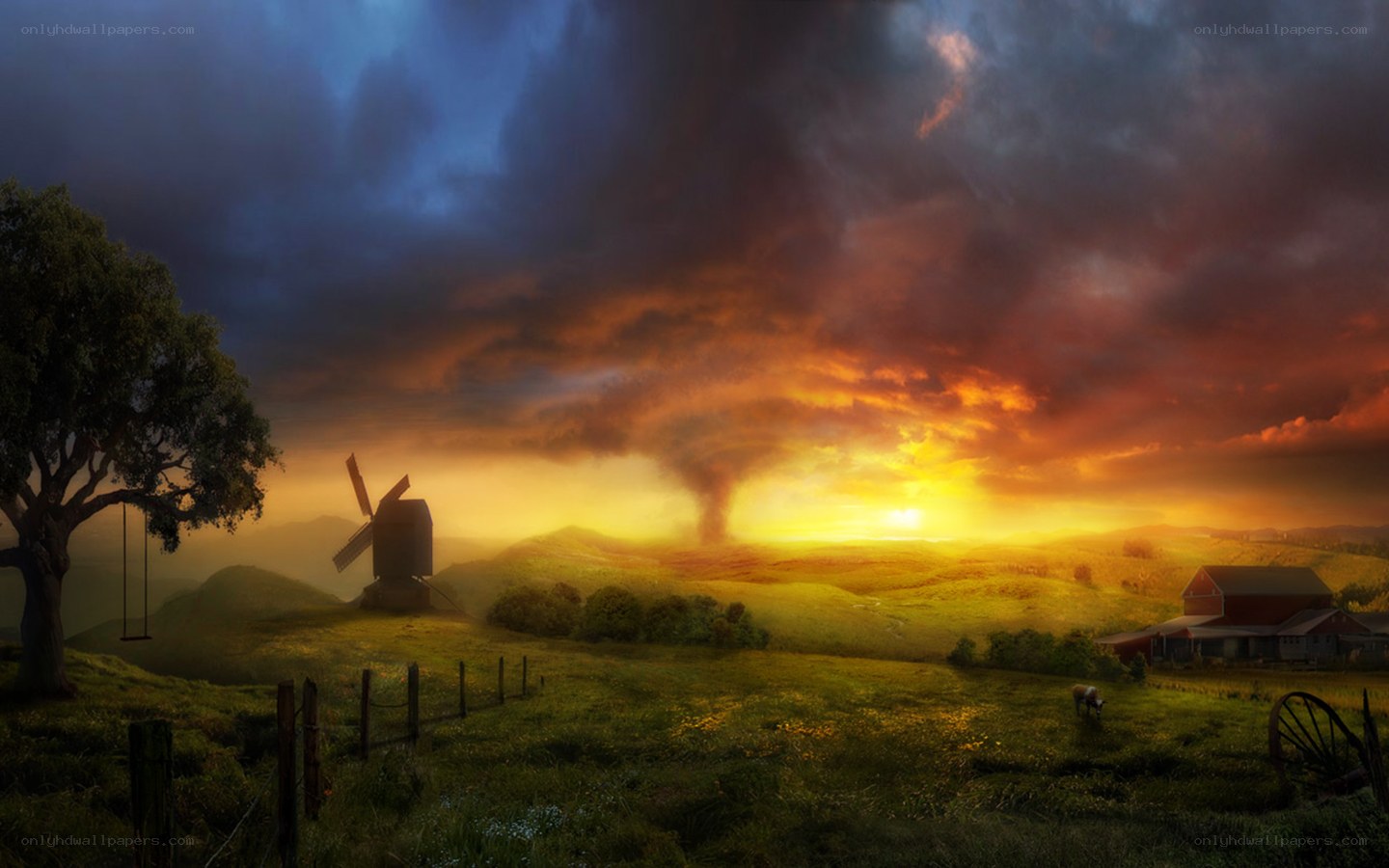 Sunset over rural landscape