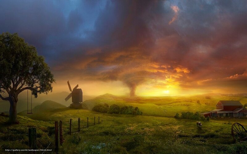 Sunset over rural landscape