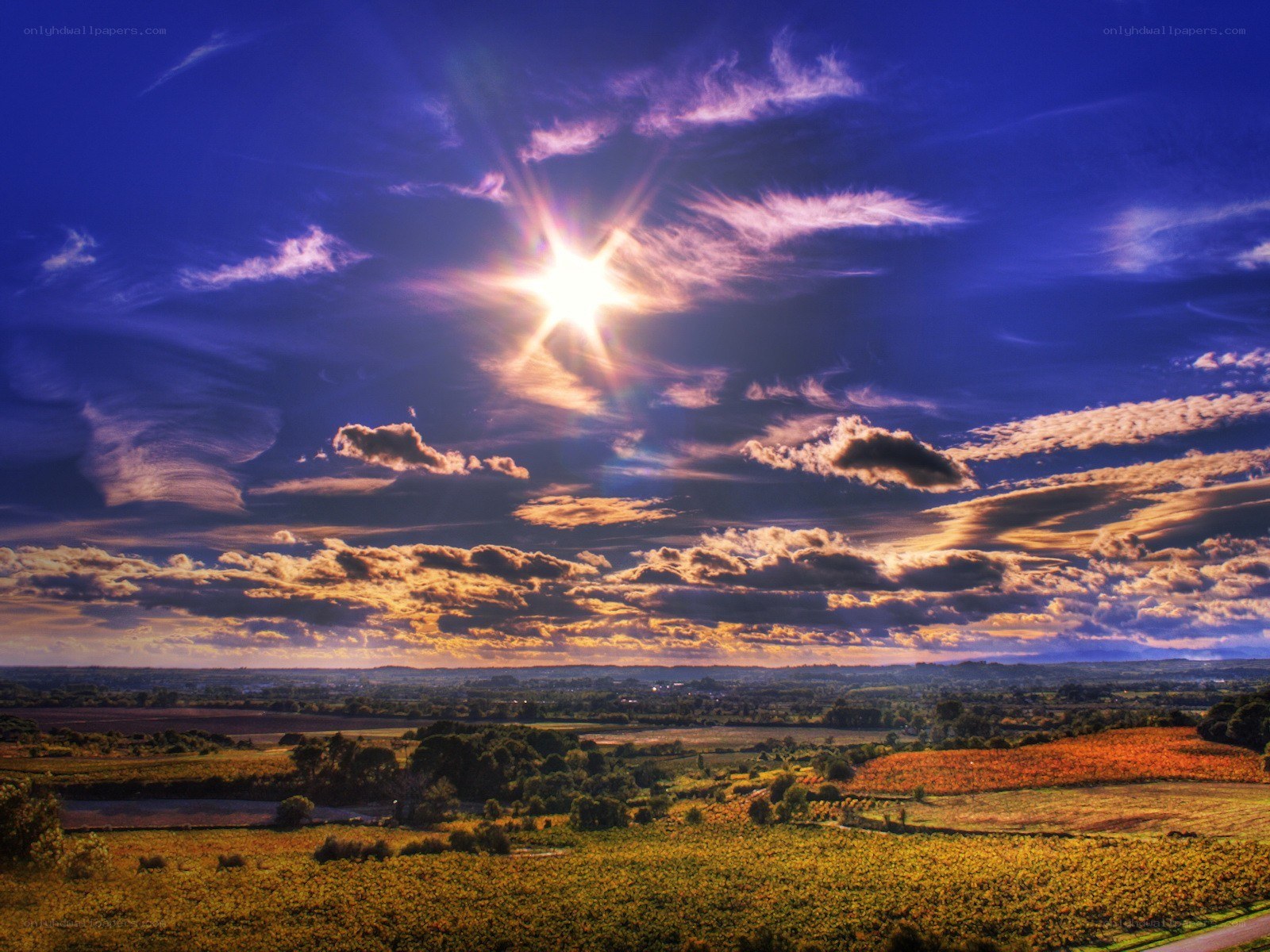 Sunset over rural landscape