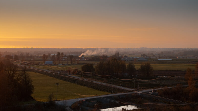 Sunset over rural landscape