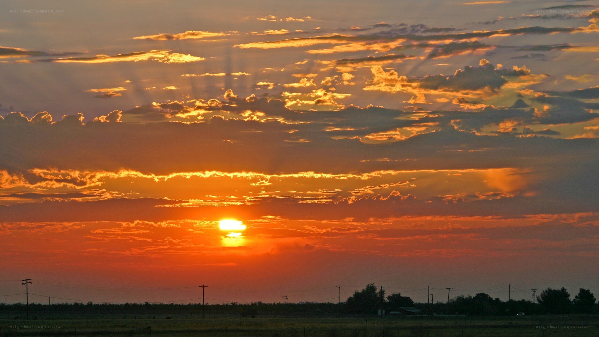 Sunset over rural landscape
