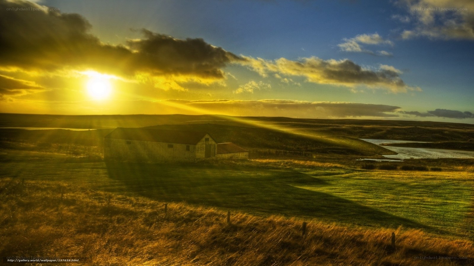 Sunset over rural landscape