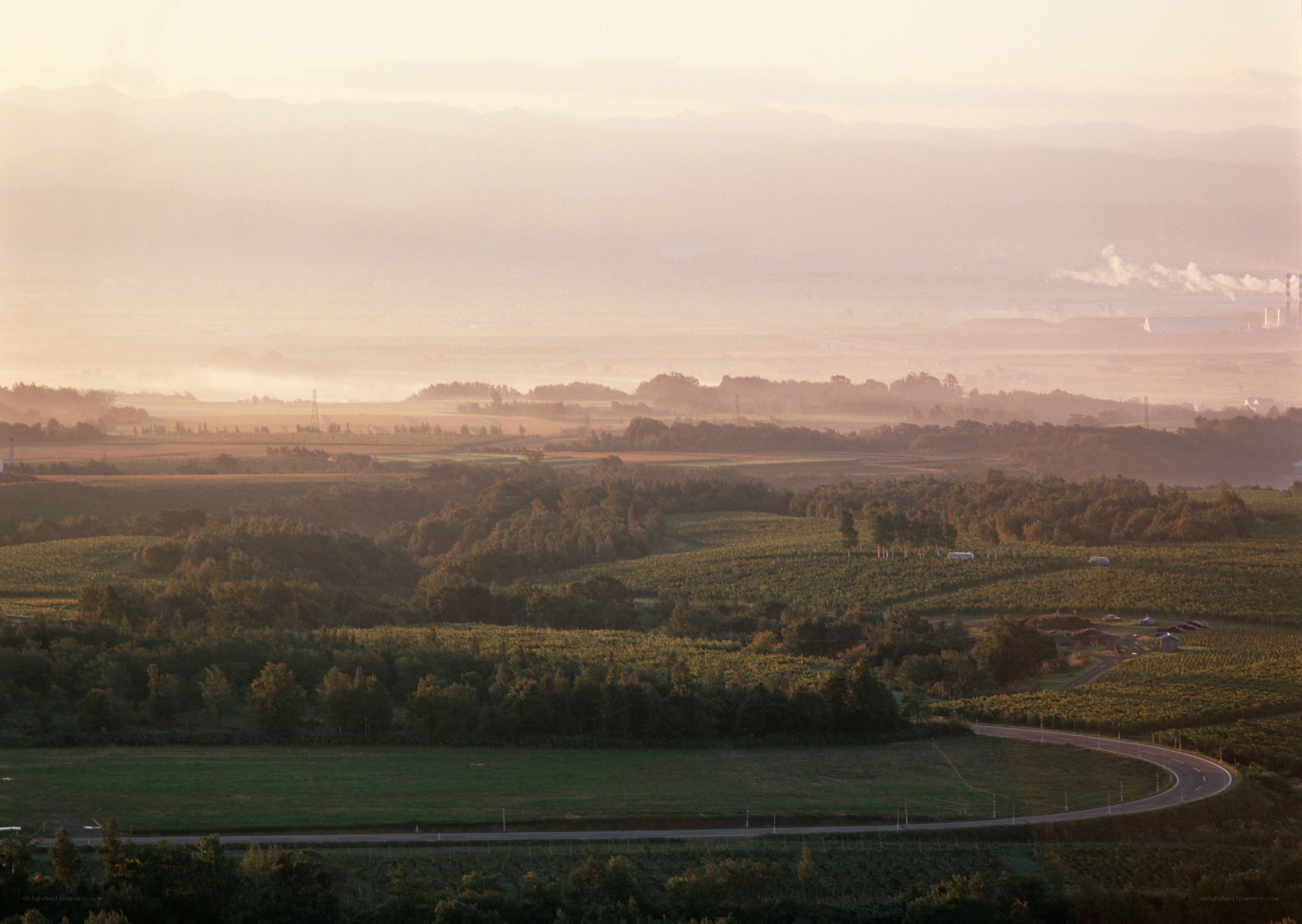 Sunset over rural landscape