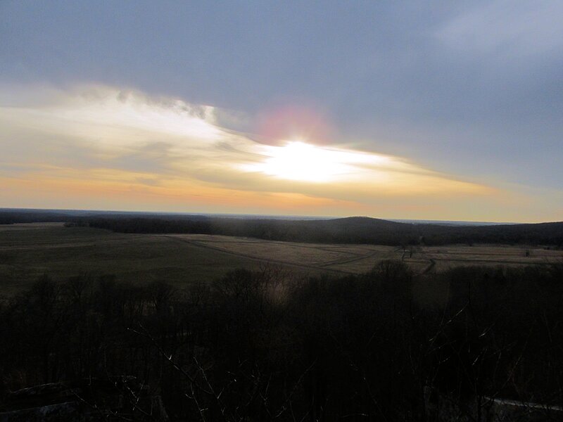 Sunset over Rural Landscape — Blue, Serene, Photograph, Fields