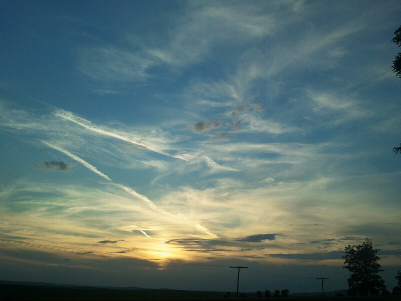 Sunset over Rural Landscape — Blue, Serene, Photograph