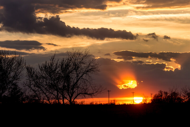 Sunset over Rural Landscape — Orange, Dramatic, Photograph, Trees