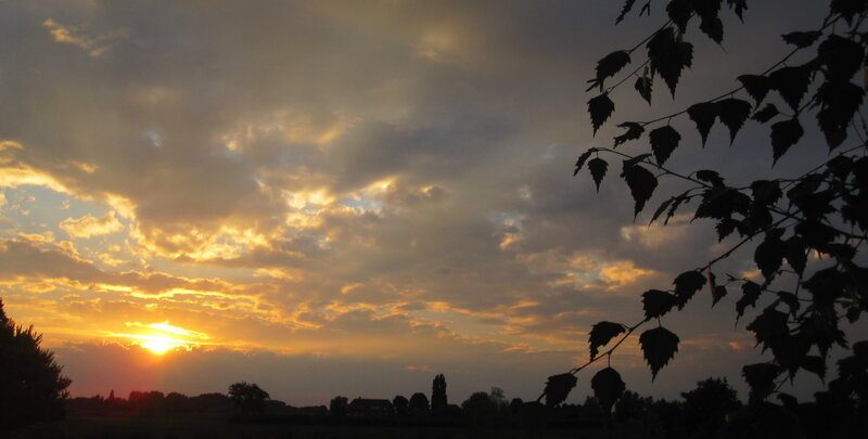 Sunset over Rural Landscape — Orange, Serene, Photograph