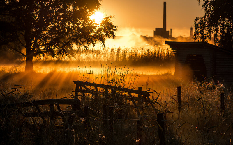 Sunset over Rural Landscape — Orange, Serene, Photograph, Trees