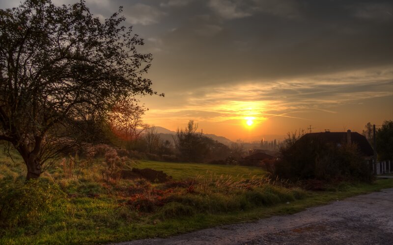 Sunset over Rural Landscape — Orange