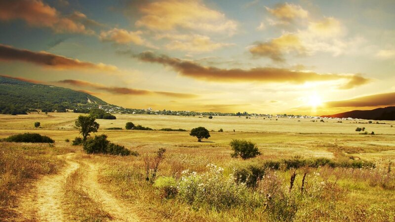 Sunset over Rural Landscape — Yellow, Serene