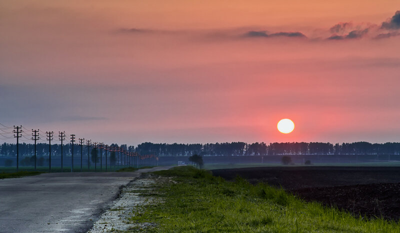 Sunset over Rural Road — Pink