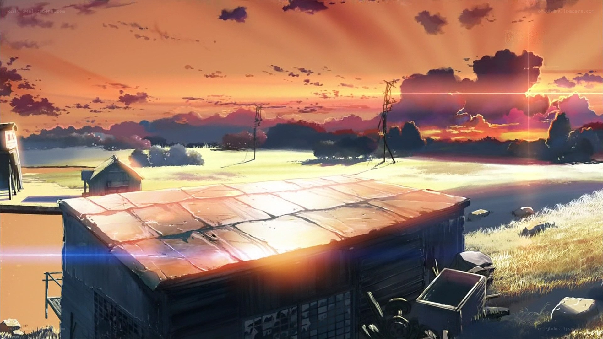 sunset over rural shack