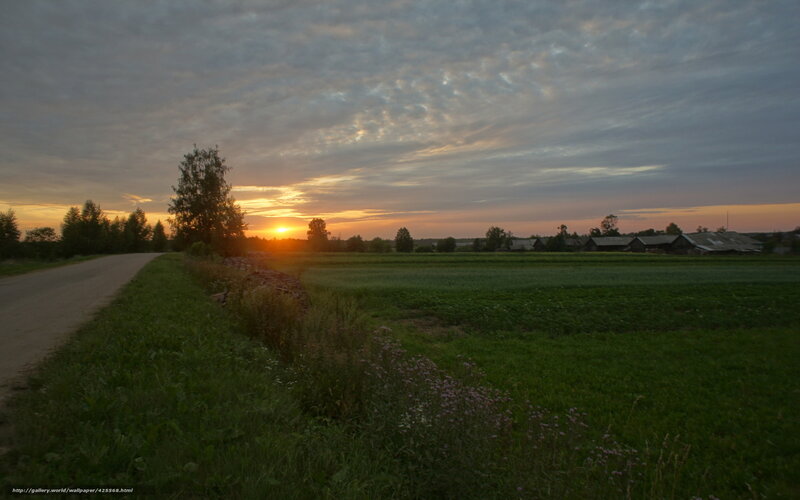Sunset over Rural Village — Green