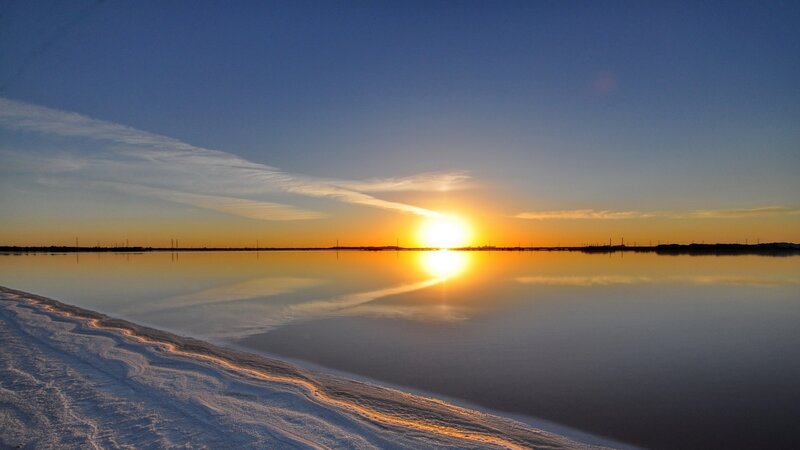 Sunset over Salt Flat — Blue, Serene, Photograph