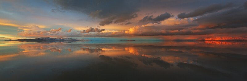 Sunset over Salt Flat — Orange, Dramatic, Photograph
