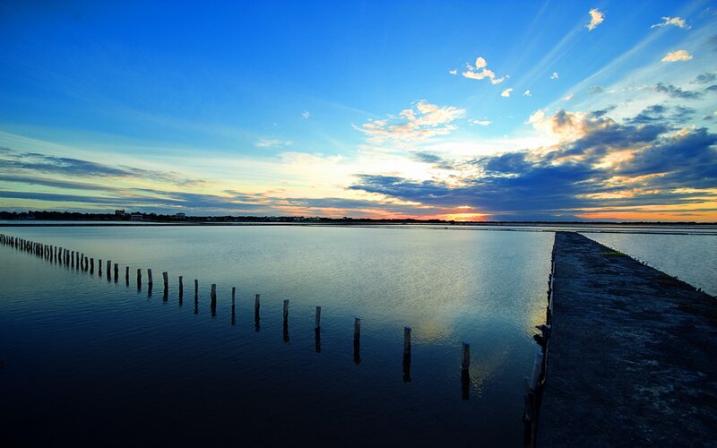 sunset over salt flats