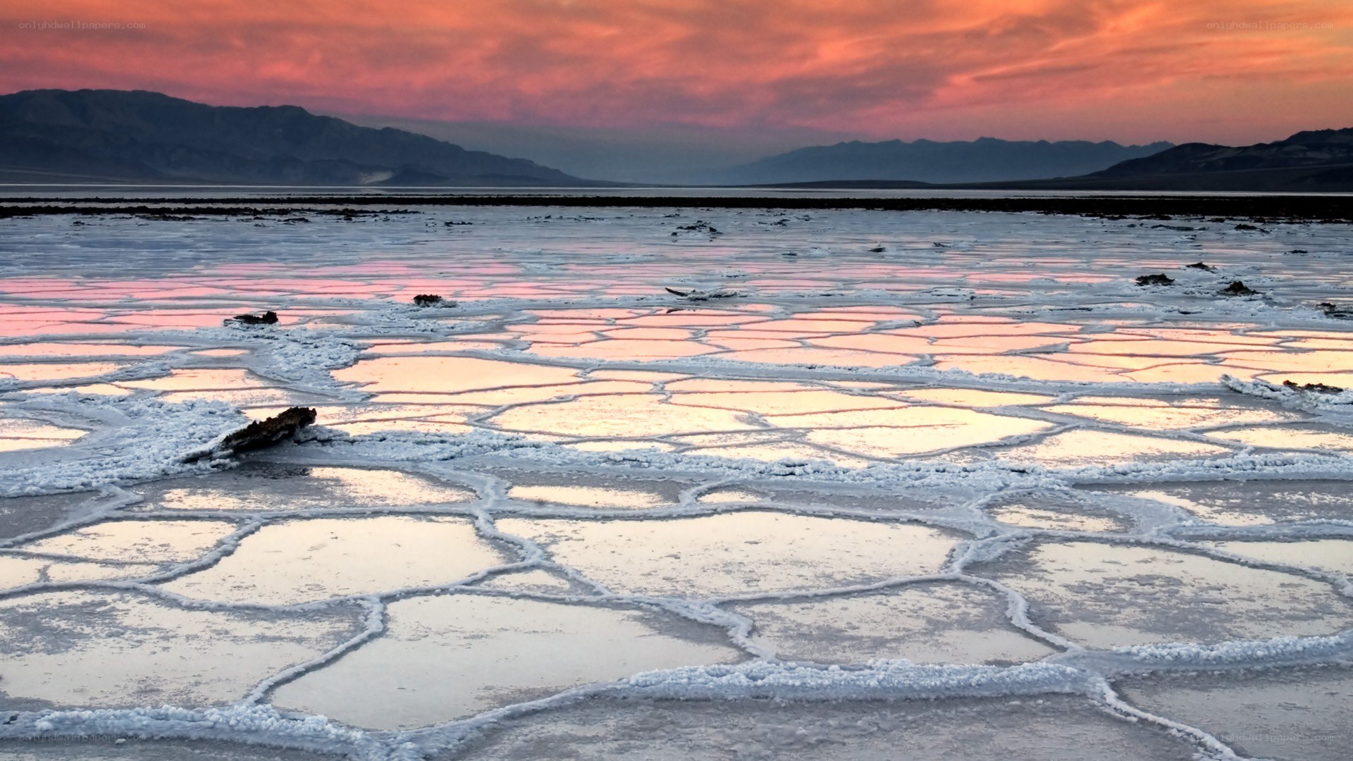 sunset over salt flats