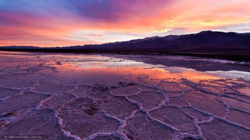 Sunset over salt flats