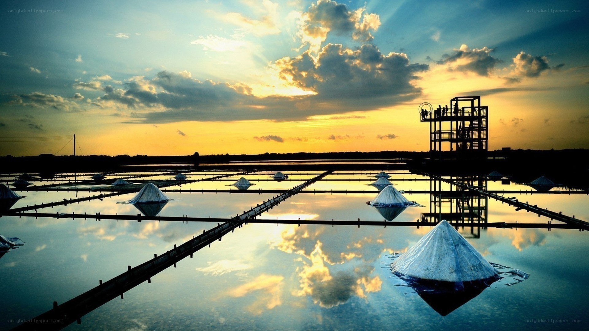 Sunset over salt pans