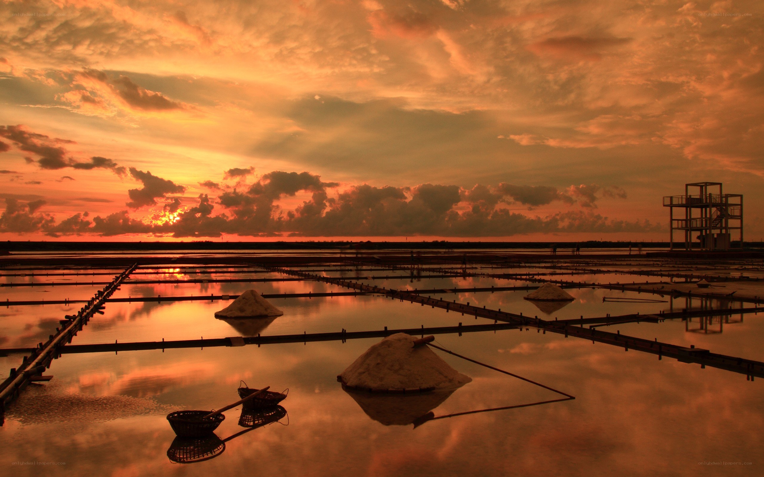 sunset over salt pans