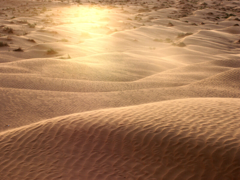 Sunset over sand dunes