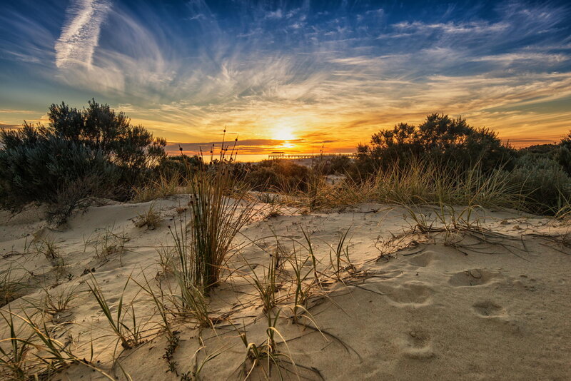 Sunset over Sand Dunes — Blue, Serene, Photograph