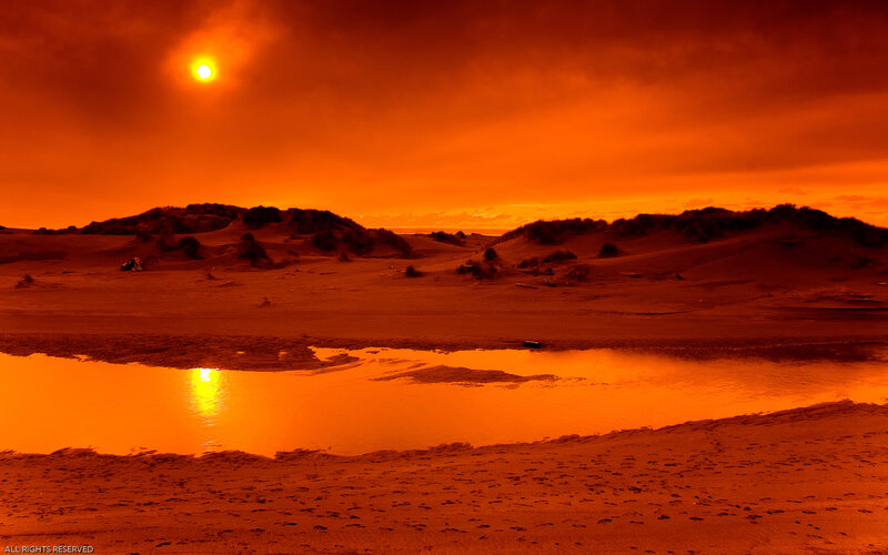 Sunset over Sand Dunes — Orange, Dramatic, Photograph, Pool