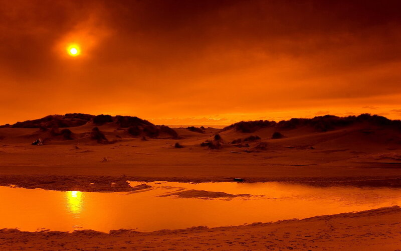 Sunset over Sand Dunes — Orange, Dramatic, Photograph