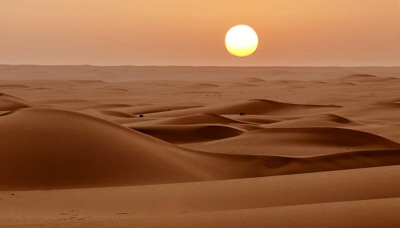 Sunset over Sand Dunes — Orange, Serene, Photograph, Sun