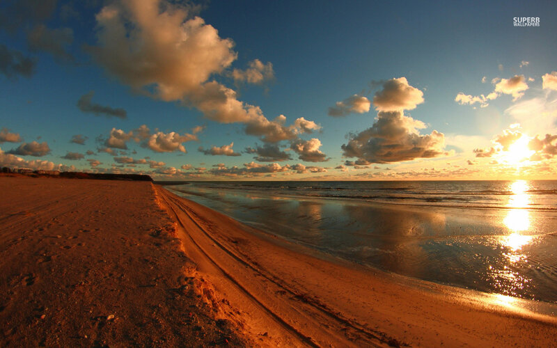 Sunset over Sandy Beach — Blue, Serene, Photograph