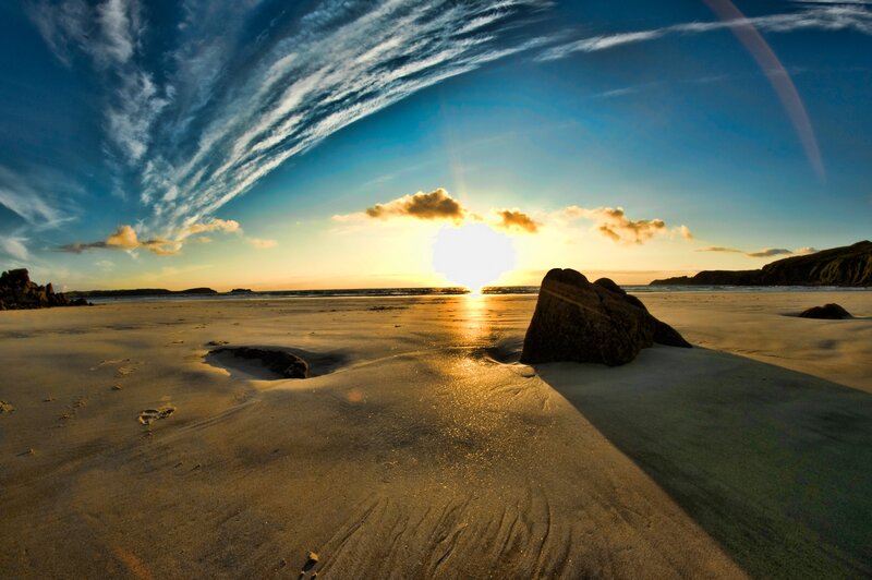 Sunset over Sandy Beach — Blue