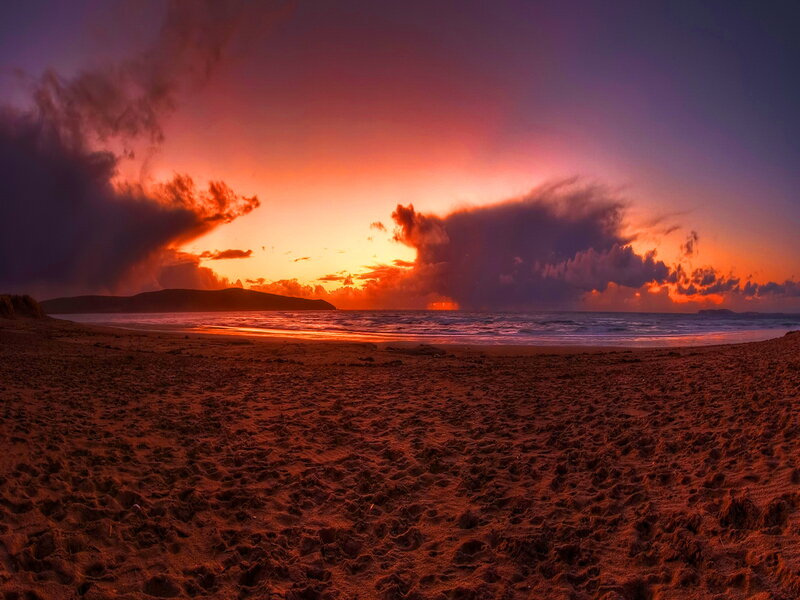 Sunset over Sandy Beach — Orange, Dramatic