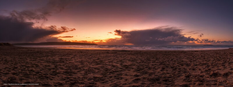 Sunset over Sandy Beach — Purple, Dramatic, Photograph, Ocean