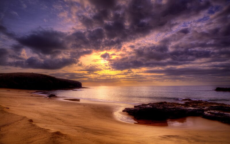 Sunset over Sandy Beach — Purple