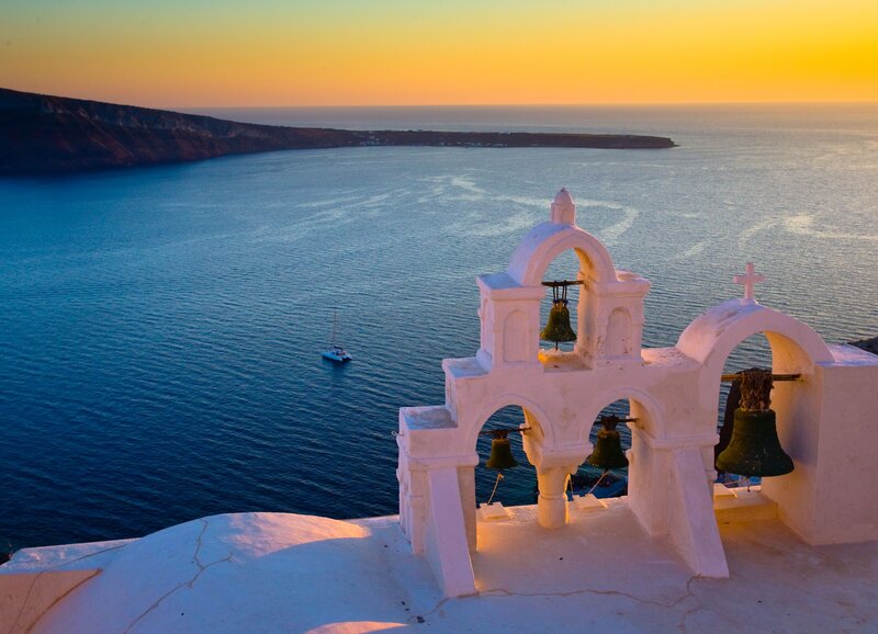 Sunset over Santorini bells
